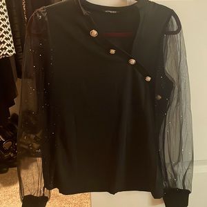 NWT Black too with unique styling neckline and shear sleeves